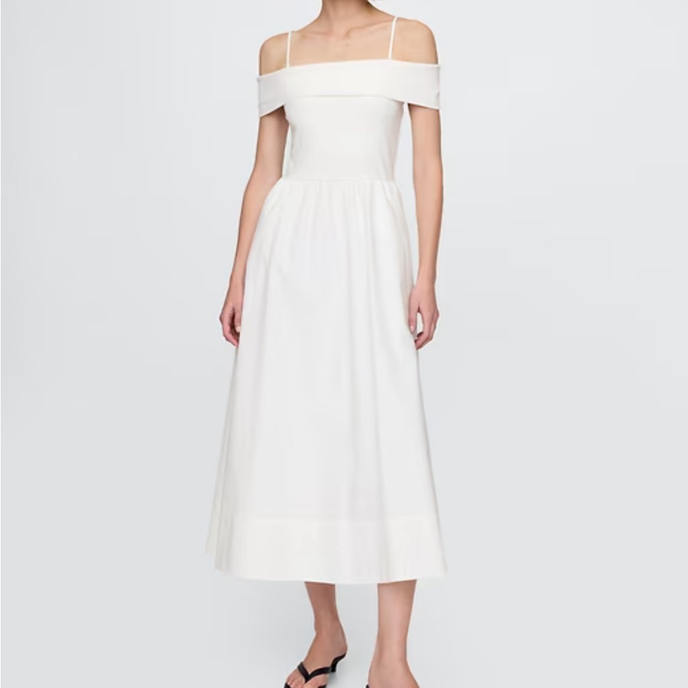 GAP White Off the shoulder Midi Dress